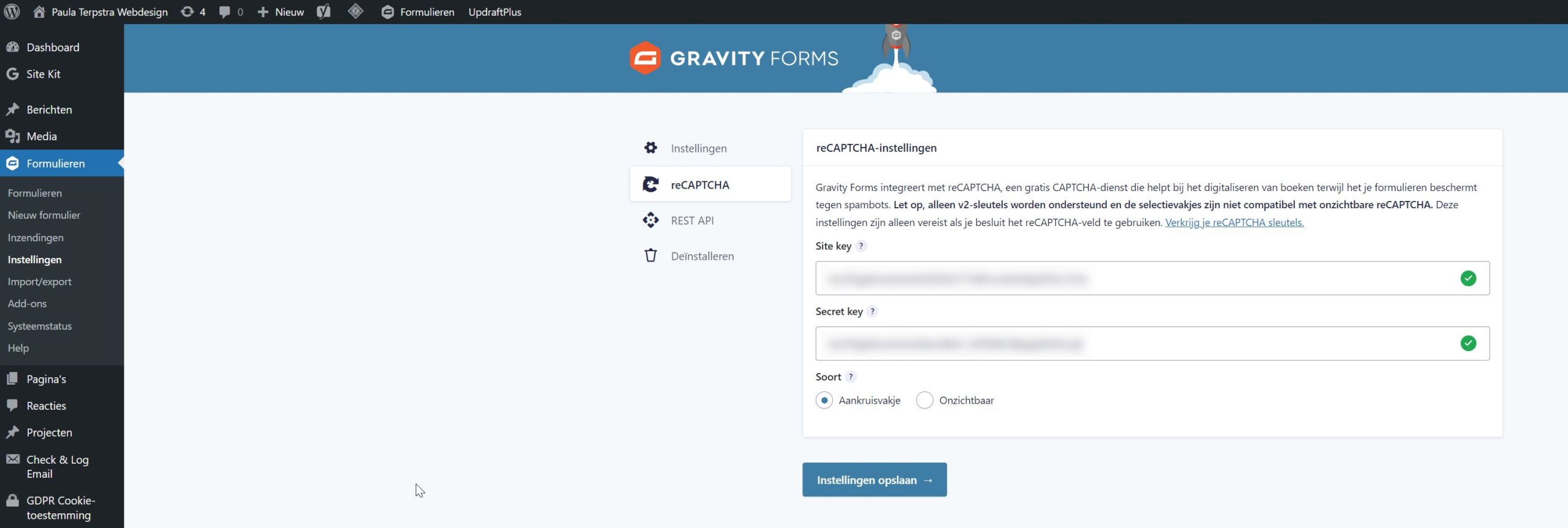 2023-09-04 12_52_28-Instellingen - Gravity Forms ‹ Paula Terpstra Webdesign — WordPress